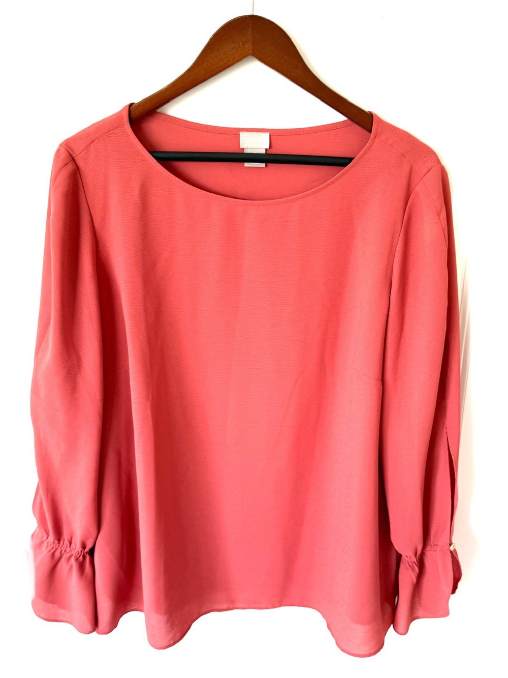 Chicos Georgette Blouse Long Sleeve Desert Coral NWT